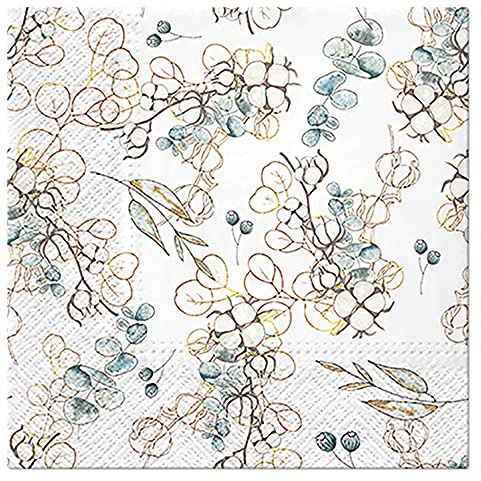 3Ply Xmas Nordic Style Christmas Tissue Paper Napkins 33cm x 33cm Serviettes - Pack of 20 (Winter Leaves)