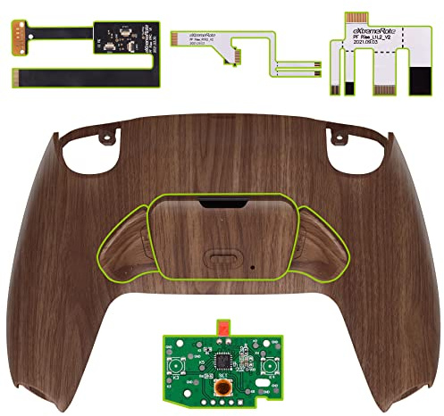 eXtremeRate RISE 2.0 Remap Kit Programmabile per ps5 controller BDM-010/020,Tasti Aggiuntivi Palette Back Button Cover Posteriore per ps5 Joystick BDM-010/020-Venatura del Legno