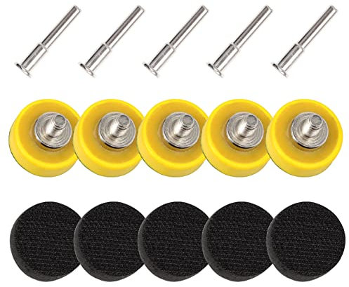 Kit de 5 disques de ponçage de 2,5 cm, disques abrasifs pour ponceuse à crochet et boucle, avec support de fixation pour perceuse à tige et tampon de polissage en mousse souple LEONTOOL