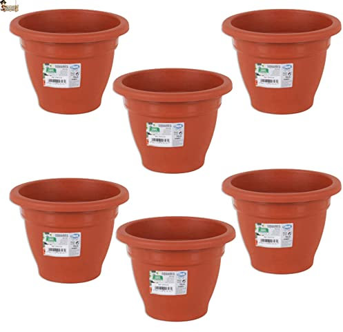 BricoLoco.com Lot de 6 petits pots en plastique pour intérieur ou extérieur Couleur marron terre cuite pour balcon, Patio, jardin, bonsaï, orchide, plantes, potagers. 16 cm