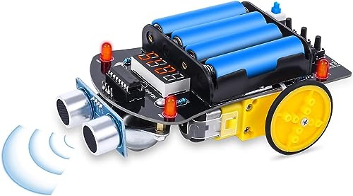 PEMENOL Roboter Auto Lötbausatz DIY Linienfolger & Hindernisvermeidung, Ultraschall Sensor Distanzanzeige mit LED Display, Elektronik Kit für Anfänger, Schule, Mint Lernen