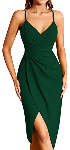 Missufe Vestido de cóctel para mujer, vestido de fiesta, vestido envolvente, vestido de verano, vestido midi festivo, elegante, entallado, para boda, sin mangas, tirantes delgados, vestidos de noche