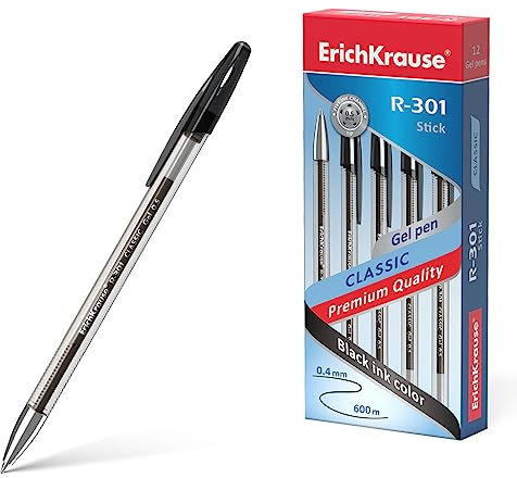Gelstifte 0,4mm 12er Pack Schwarz - einfaches und weiches Schreiben - schlanke Form & transparent - Gel Kugelschreiber - Gelschreiber für Schule & Bürobedarf - nicht schmierend - R-301 Classic