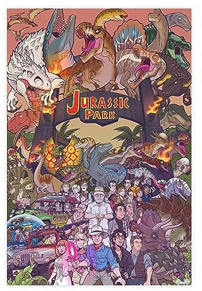 TONFON Jurassic Park Cartoon gemaltes Filmcover Wandkunst Deco Poster Leinwand Poster Schlafzimmer Dekor Sport Landschaft Büro Zimmer Dekor Geschenk ungerahmt 30 x 45 cm