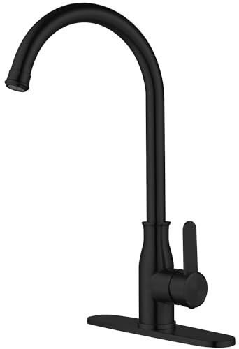 Kohonby Single Handle Kitchen Faucet Stainless Steel Matte Black, Modern High Arc Kitchen Sink Faucet, Commercial Bar Sink Faucet One Hole with Deck