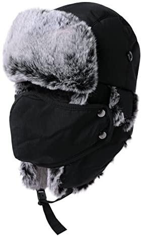 TOP-EX TOPEX XL/XXL Wasserdicht Fliegermütze Herren Wintermütze Warme Trappermütze mit Ohrenklappen Fellmütze Russenmütze TE69265_Schwarz L/XL
