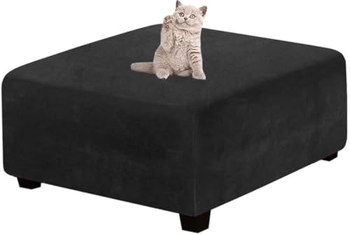 Yekuhe Ottomane Schonbezug Quadratische Stretch Hocker Bezug Samt Hocker Bezug für Ottomane Quadratisch Überzug Hockerbezug Quadratische Ottomane Abdeckungen(A2,55x55cm/22x22in)