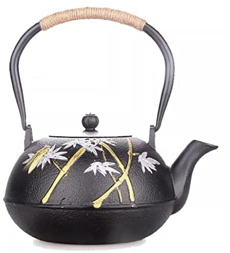 HALAHAI Tetera Hierro Fundido Japonesa Tetera De 1,2 L, Juego De Té Pintado A Mano De Hierro Fundido Hecho A Mano, Juego De Té De Olla De Hierro Tetera Japonesa Hierro