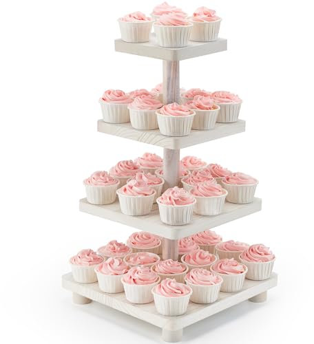 VIVIRBIEN 4 Tier Cupcake Stand,Wood Cake Stand with Tiered Tray Decor,Rustic Cake Stand,Cupcake Display for Home Tea Party, Birthday, Wedding, Farmhouse Decor,Woodland Baby Shower…