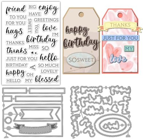 ORIGACH Feiern Wörter klare Stempel und Stanzformen Set für Kartenherstellung Geburtstag Gruß Silikon Stempel Schneiden Stanzen für DIY Scrapbooking Handwerk Karte dekorative
