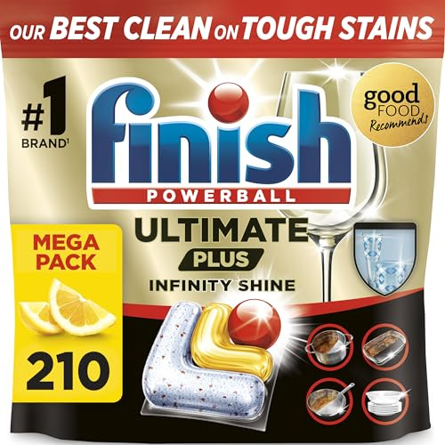 Finish Dishwasher Tablet, Ultimate Plus Infinity Shine, 210 Tabs (105 x 2 pck) Lemon Sparkle, Tough on Grease, Our Most Intensive Clean & Diamond Shine, Effective for Short Eco Cycle