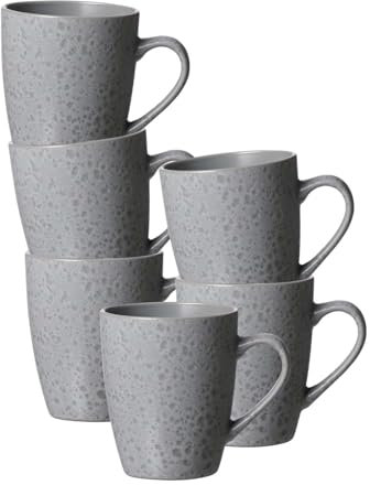 Ritzenhoff & Breker Kitwe Kaffeebecher 6er Set, 370 ml, Henkelbecher mit matter Maserung, Reaktivglasur, Steingut, Grau