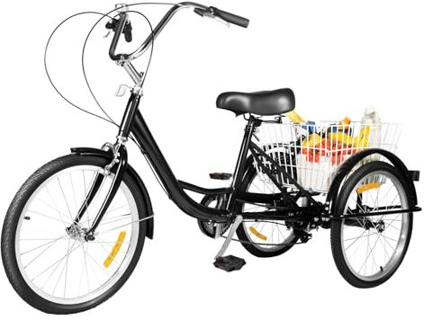 OBLLER 20 Zoll 3-Räder Dreirad für Erwachsene, Multifunktionsfahrrad, Schwarz, 50 cm, 8-Gang, Verstellbarer Sitz, Korb, 110 kg Tragfähigkeit