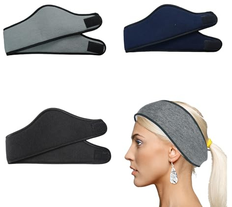 3 Piezas Diademas para Deportes de Invierno, Diadema Calentadora de Orejas para Ciclismo, Ideal para Yoga, Deportes al Aire Libre, Correr, Trotar - Negro, Azul Marino, Gris Oscuro