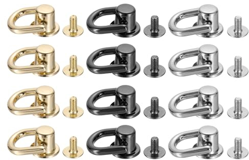 QUARKZMAN 12 Stück Kugelkopf Knopfnieten mit D Ring, 12 mm Ledernieten Nietenschrauben Schraubnieten für DIY Lederhandwerk Taschengurt, 3 Farben (Goldfarben, Silberfarben, Metallic Schwarz)