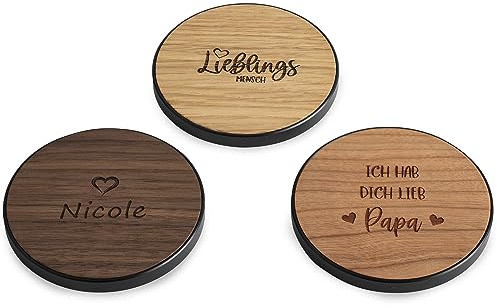 STREIFHOLZ Wireless Charger aus Holz 15 Watt personalisiert mit Gravur, verschiedene Motive, Namen, Logo