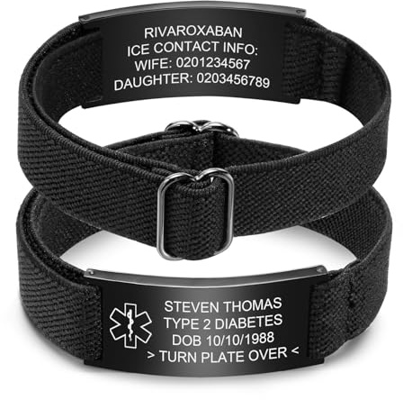 FLHEART Personalisierte Notfallarmband Medizinisches Alarm Armband - Elastische Verstellbare SOS ID Armband mit Gravur Diabetes Epilepsie Allergie Telefonnummer Notfall Armbänder Herren Damen