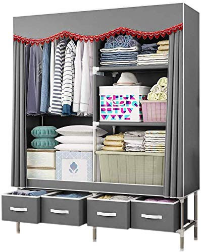 Stoffschrank, Stoffschrank, Vliesstoff, Faltbarer Schrank, Kleiderschrank, einfacher Kleiderschrank, Aufbewahrungsorganisator, Faltbarer Schrank, grau