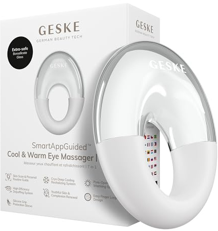 GESKE SmartAppGuided™ Cool & Warm Eye Massager | 7 in 1 | Multifunctional Massager | Eyes & Face | Battery-free Cooling & Warming | Firms, Relaxes & De-Puffs Skin | Ring-shaped Design for Easy Grip