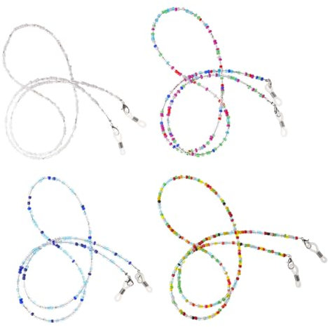 GLSTOY Brillenkette Mit Perlen Für Damen Und Herren Verstellbar Leicht Modisch 4 Stück Für Outdoor Aktivitäten Und Sport