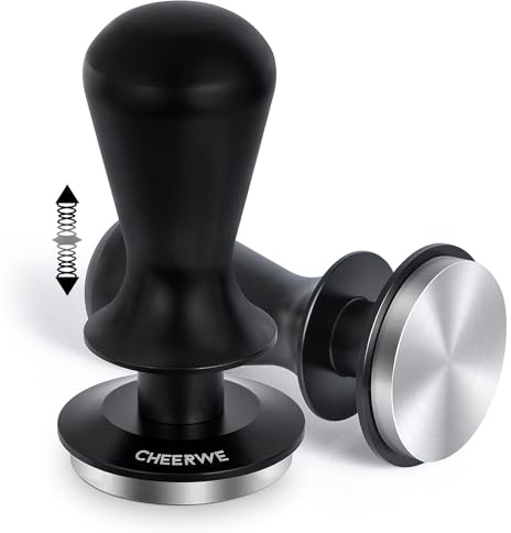 Cheerwe 51mm Espresso Tamper, Daul Spring Loaded Calibrated Tamper, Coffee Tamper for Espresso Machine, 100% Flat Stainless Steel Base Tamper, Barista Tool for Espresso Machine