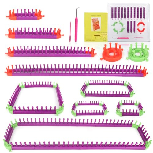 Reessy Telaio per lavoro a maglia con istruzioni, gancio e ago, in plastica flessibile, per adulti e bambini, kit di telai quadrati e rotondi per cappelli, guanti, sciarpe, calzini