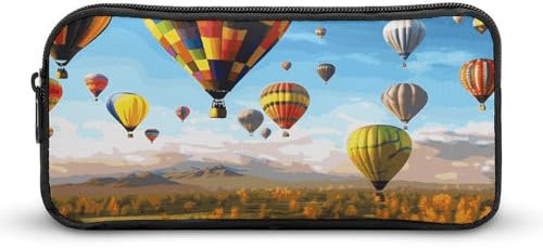 BTCOWZRV Großes Federmäppchen mit Heißluftballons, ästhetisches Stifteetui für Damen und Herren, tragbare Kosmetiktasche, multifunktionale Münztasche für Büro, Urlaub, Stil, 22 x 12 x 5 cm,