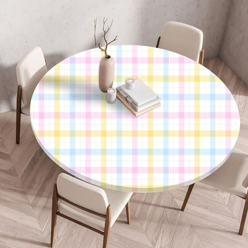 RUILBJ Runde Tischdecke mit elastischem Rand Weiß Blau Rot Grün Gittermuster wasserdichte Tablecloth für Küche Esszimmer Bistro Outdoor GartenTisch Dekoration (80cm,Kariert 4)
