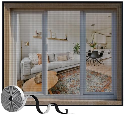 Moustiquaires de Fenêtre, Noir Rideau Anti Moustique, Auto-Adhésif Rideau en Maille, 120x130cm Rideau de Anti-Insectes, Moustiquaire Avec Ruban Auto-Aggripant-pour Couloirs/Patio Fenêtre