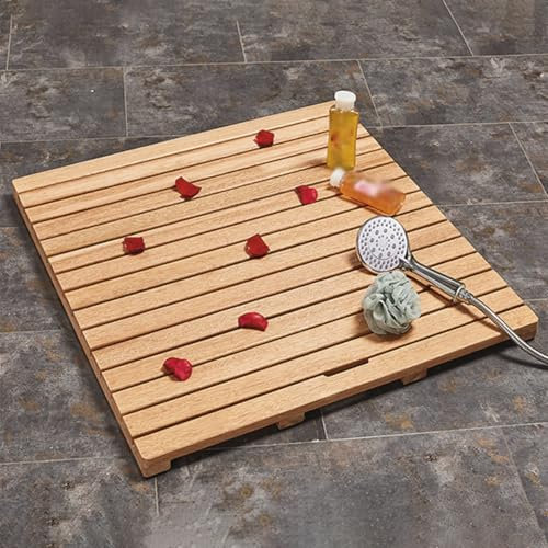 Badematte Holz Schnelltrocknende Badezimmermatte aus Massivem Birnbaumholz, Kleine Große Duschmatte aus Holz für Badewanne, Waschbecken, Rutschfestes Duschbrett aus Holz für Kinder und Haustiere(30cmx