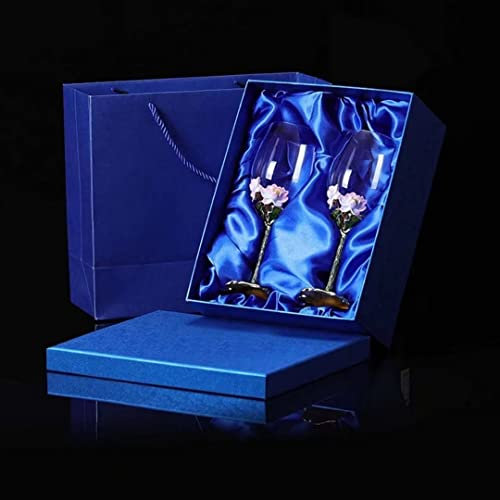 Pintado a mano esmalte copas de vino con caja de Copa de vino esmaltada con forma de loto pintada a mano, copa de gran dureza, juego de copas de vino de cristal sin plomo, copa de vino tinto de 350 ml
