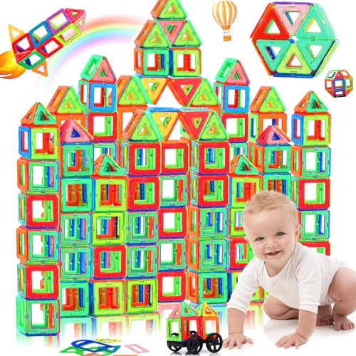 Magnetische Bausteine für Kinder, 60 Stück Magnetspielzeug Montessori, 3D Konstruktionsspielzeug Pädagogisches, Magnetbausteine DIY Stacking Motorik, Magnetspiel Geschenke für Jungen und Mädchen