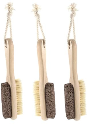 Doppelseitige Pediküre Datei zur Hornhautentfernung mit Aufhängeschnur | Beige, Holz und Bimsstein mit Borsten, Ergonomische Form, 1 Stück für Fußpflege
