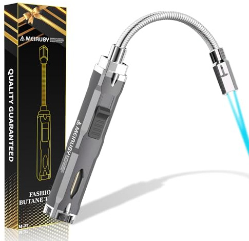 Torch Lighter, Long Flexible Neck Refillable Butane Lighter, Jet Flame Windproof Lighter with Visual Fuel Window for Kitchen Cooking, Baking, BBQ & Camping (Fuel Not Included)