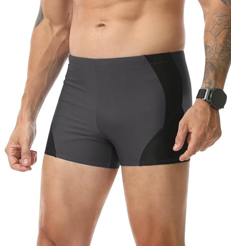 Danfiki Badbyxor, herr, snäva, korta, simbyxor, vattensport, med dragsko, badshorts, Mörkgrå, M