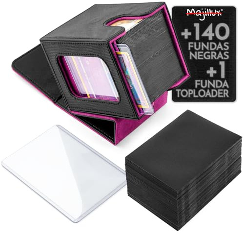 Majillux Caja de Mazo para Cartas Magic - Incluye 140 Fundas y 1 Funda Dura - Caja Compacta y Resistente para Juegos de Cartas Coleccionables para Magic, YuGiOh
