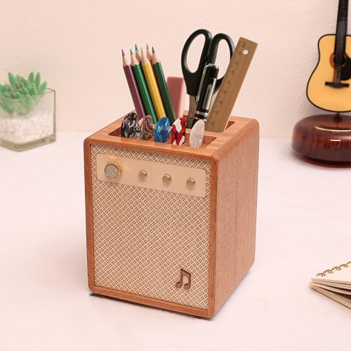 CoolGift Mart Gitarrenzubehör, Sapele Holz Amp Styled Guitar Pick Holder mit Stift Lagerung, Desk Organizer Geschenk für Gitarristen für Picks und Stifte Lagerung