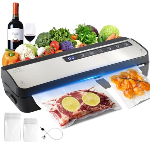 Envasadora al Vacío Domestica Profesional, Maquina Vacio Alimentos Cortador Incorporado, Modos Seco y Húmedo Selladora al Vacío para alimentos, con Bolsas de Vacío, Manguera de Vacío (Plata)