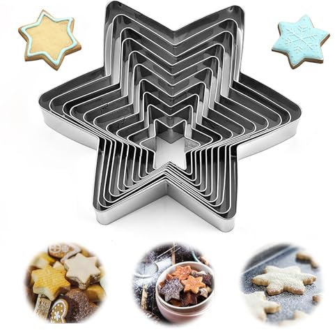 Tagliabiscotti a Stella,10 Pcs Stella Formine per Biscotti Natale Taglierine del Biscotto in Acciaio Inossidabile per Decorazioni in Fondente Decorazioni di Dolci di Pasticceria