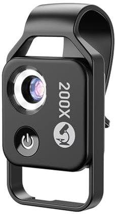 HOOLRZI 200X LED Lighted Pocket Microscope With Builtin LED Universally Smartphone Digiscoping Adapter Clip Macro Lens