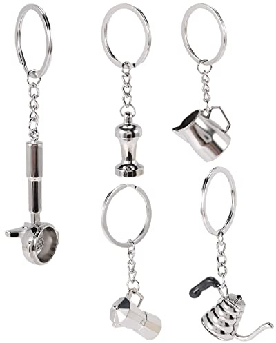 Pesfehhy 5PCS Coffee Tamper Keychain Espresso Portafilter Moka Pitcher Keyring Portable Coffee Accessories Gift