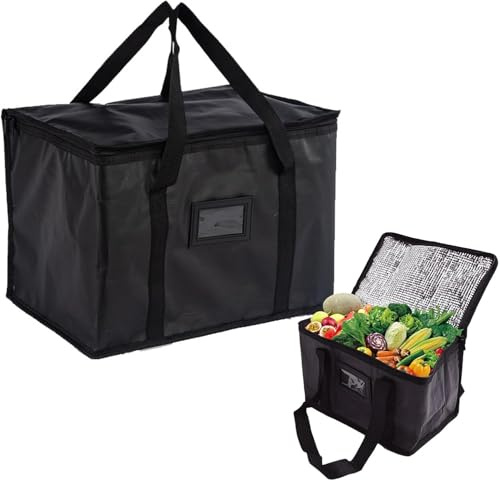 Kühltasche, Faltbar Picknicktasche, Wiederverwendbar Isoliertasche, Auslaufsicher & Wasserdicht Picknicktasche, Tragbar Isoliert Einkaufstasche für Outdoor Reisen BBQ Camping(Schwarz)