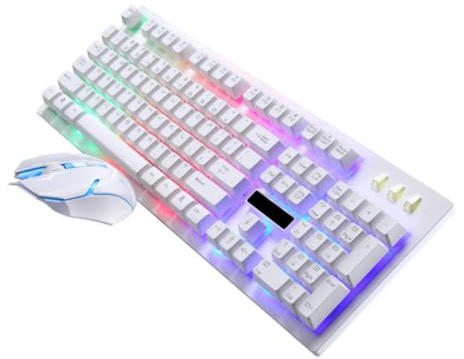 SHINEOFI 1Ensemble Clavier Souris de Jeu Filaire USB Clavier Mécanique Lumineux avec Souris Ergonomique Kit Gaming pour PC