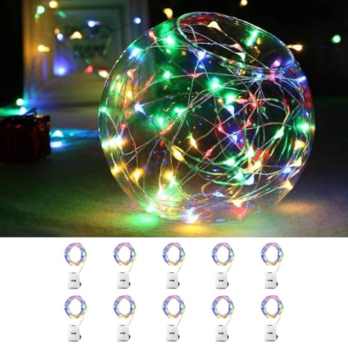 YAPJOY 10 Pack 3m/9.84ft String LED Fairy Lights, 30 LED String Lights Battery Operated, 3 Modes Copper Wire Lights for Bedroom, Wedding Decor, Party, Christmas, Halloween Decor(Multi-Color)