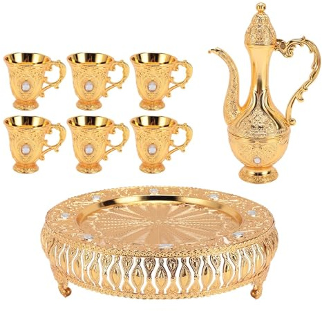 Vintage Turkish Coffee Pot and Cups Set, European Retro Exquisite Wine Pot Kit Zinc Alloy Turkish Tea Set for Tea Wine Coffee