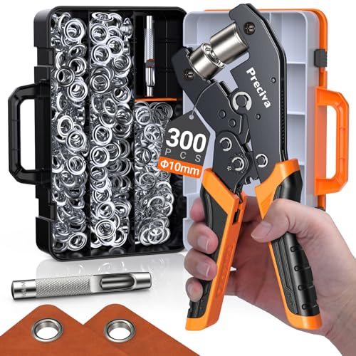 Preciva Professional Ösenzangen Set mit 300 Ösen, Ösen (10 mm Durchmesser) I Magnetische Öse I Ösen für Stoffe, Planen und Markisen