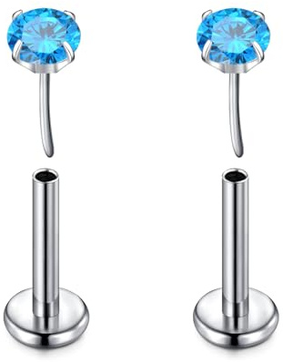 D.Bella G23 Titan Labret Piercing Ohrringe Threadless Push In Lippenpiercing Lippenstab Nasenpiercing Helix Tragus Conch Piercing Schmuck