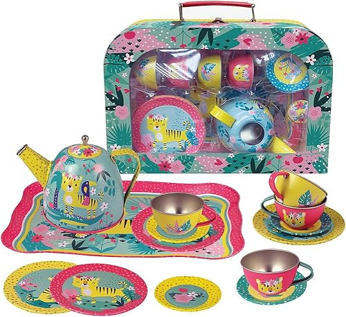 WDK PARTNER - A2502236 - Valisette avec dinette en métal Motif Tigres Tropical