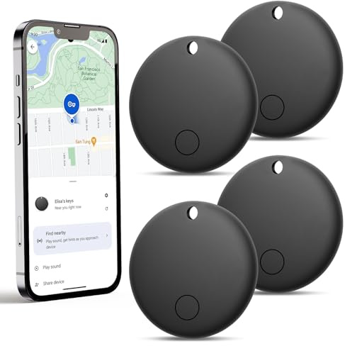 Air Tags Android Smart Tag, Schlüsselfinder kompatibel mit Google find My Device(Android NUR), Bluetooth Tracker für Schlüssel, Koffer, Rucksäcke(Schwarz, 4 Pack)