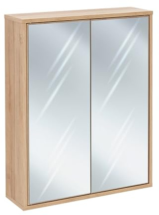 BadeDu Minho Spiegelschrank – 60 cm in AST-Eiche, moderner Spiegelschrank im skandinavischen Design, mit innovativem Push-to-Open System, Made in Germany